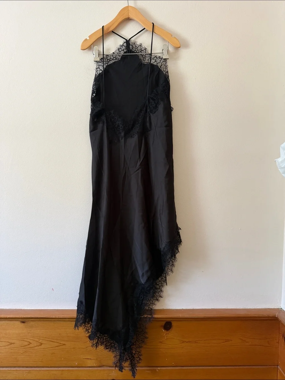 Zara ZW COLLECTION Black ASYMMETRIC LACE SATIN DRESS Size L - Picture 6 of 7